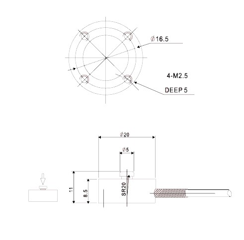 Z2S-LC系列單向壓縮測試推拉力計(jì)結(jié)構(gòu)尺寸圖